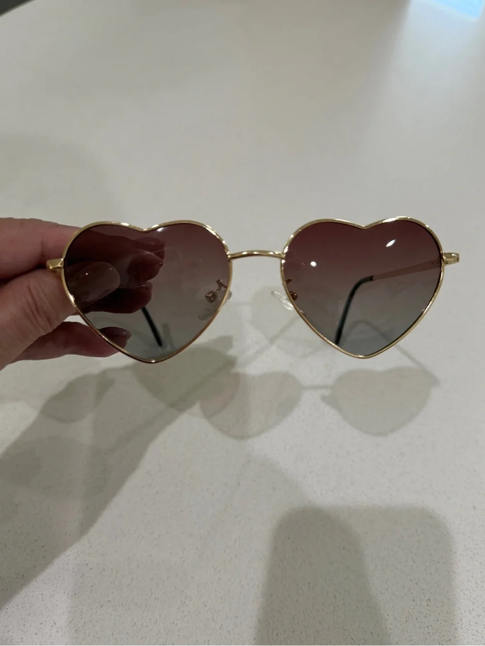 Groovy Gold Frame Heart Sunglasses with Brown Gradient Lenses